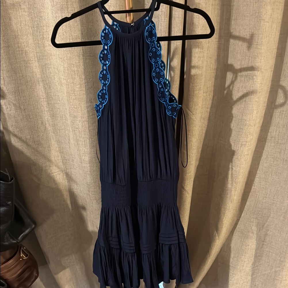 Ramy Brook Midnight Halter Dress With Teal Accents